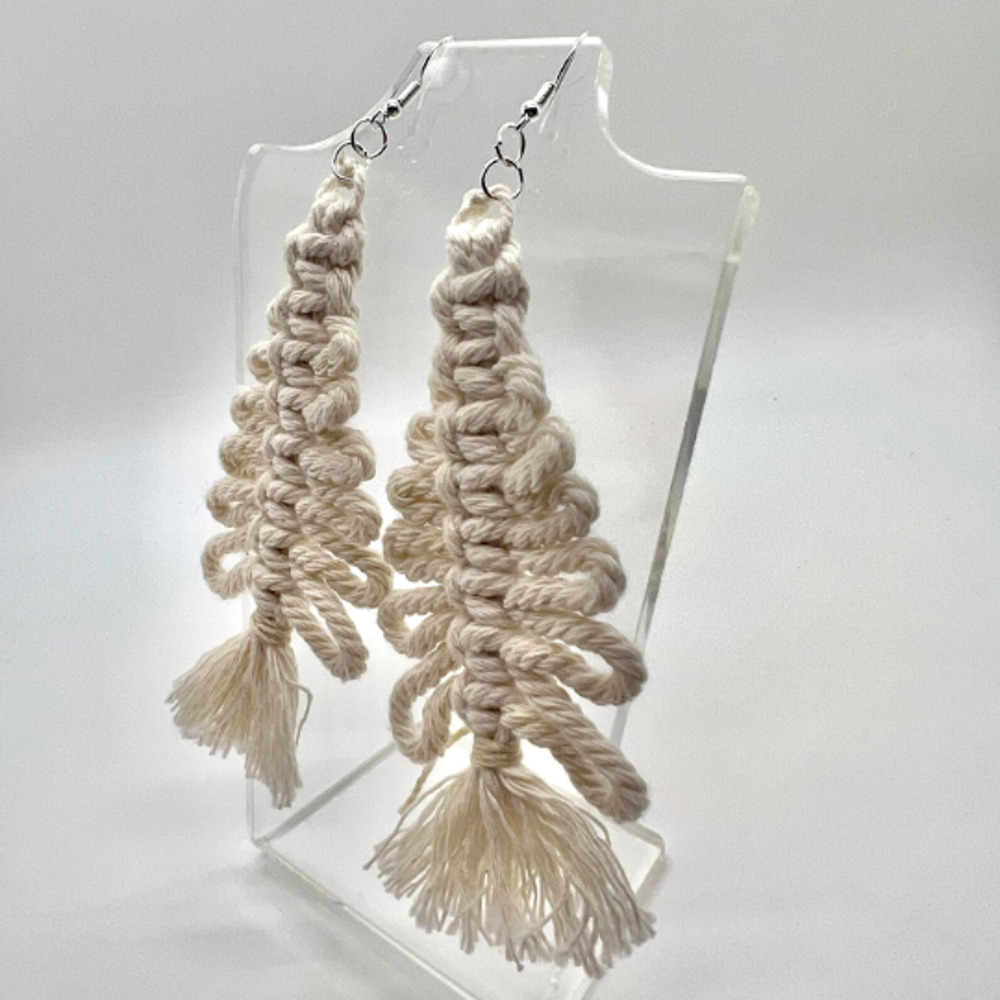 Oversize Yarn Tassel Earrings - Tree Earrings - Boho Earrings - Cottagecore - Picture 6 of 8
